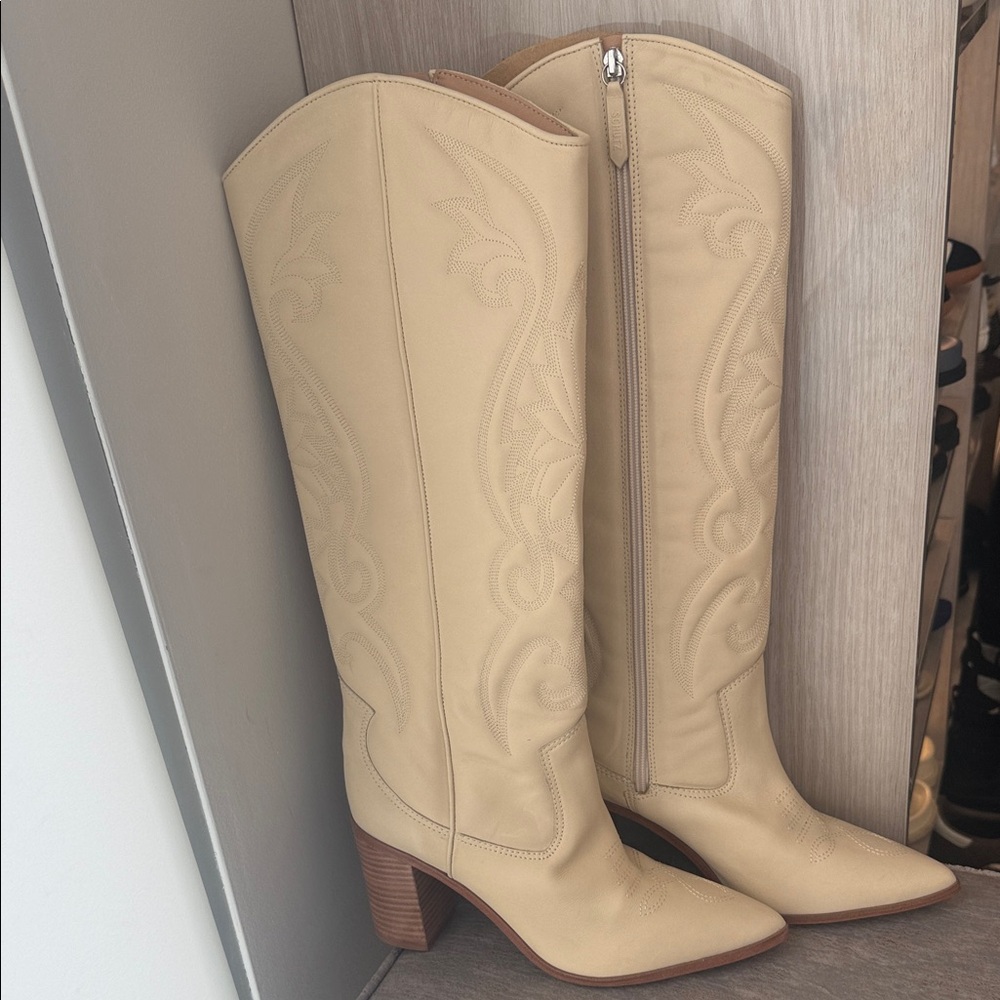 Schutz Maryana Cream Western Block Heel Boots - Women